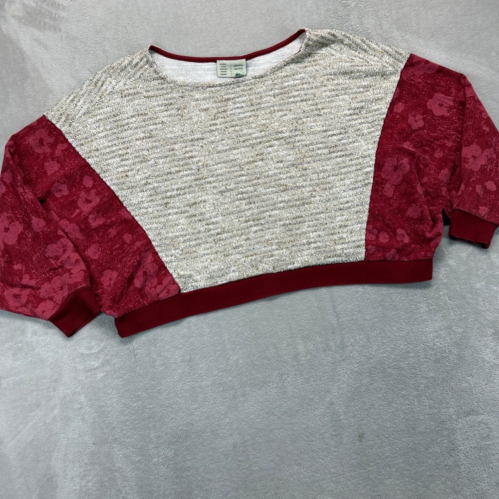 Anthropologie Saturday Sunday Sweater Women Medium Red Floral Colorblock Cropped